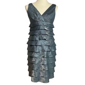 Dress Barn Blue-Green Iridescent Layered Tiered Sleeveless Dress - Size 4